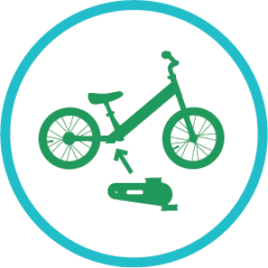 An icon showing a 14 inch balance bike and pedal kit