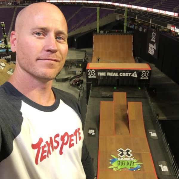 4X X Games BMX Freestyle gold medalist Chad Kagy overlooking a wooden BMX ramp