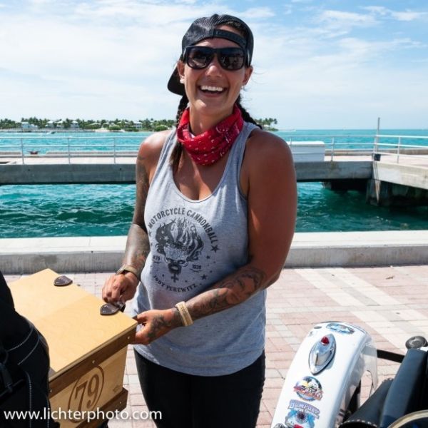 All Kids Bike Ambassador Jody Perewitz at a sunny marina.